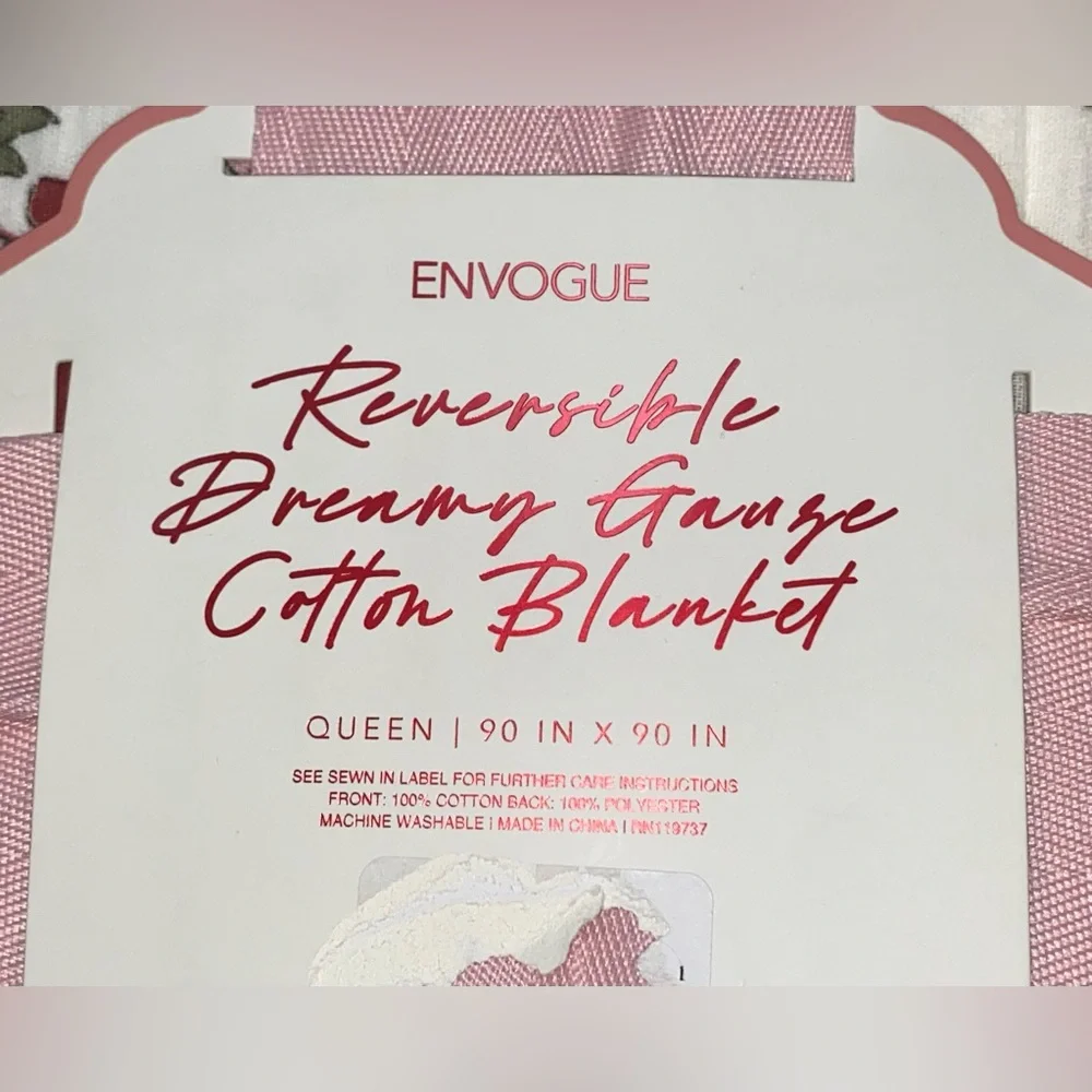 NWT Envogue Reversible Dreamy Gauze Cotton Blanket Soft White Floral Queen Size
